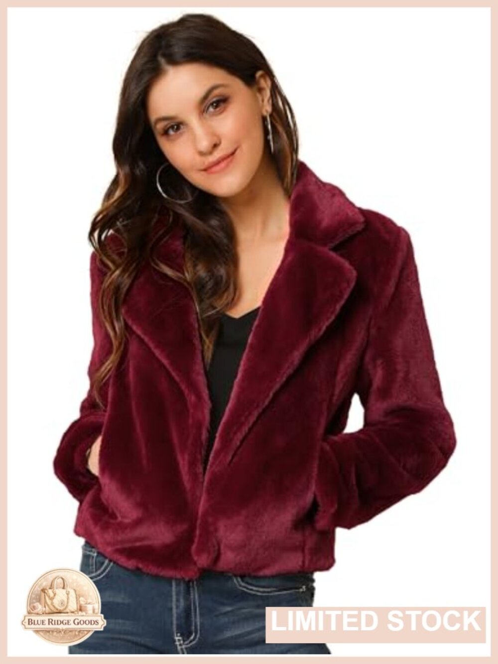 Womens Cropped Faux Fur Jacket Lapel Winter Coat Outfit